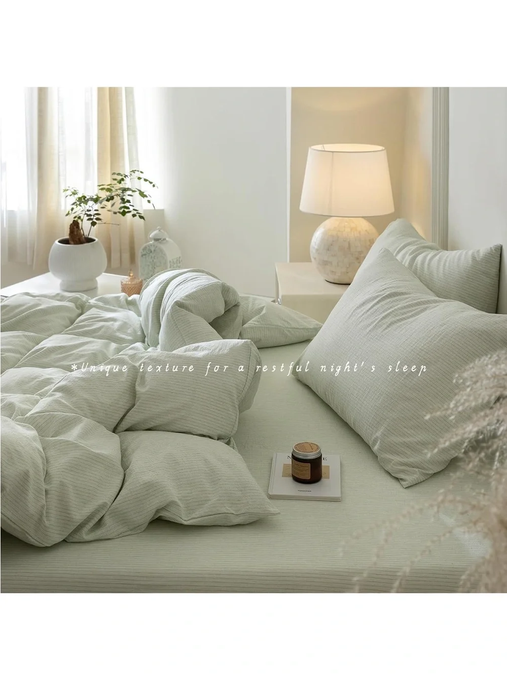 Vintage light Green Cotton duvet cover Set
